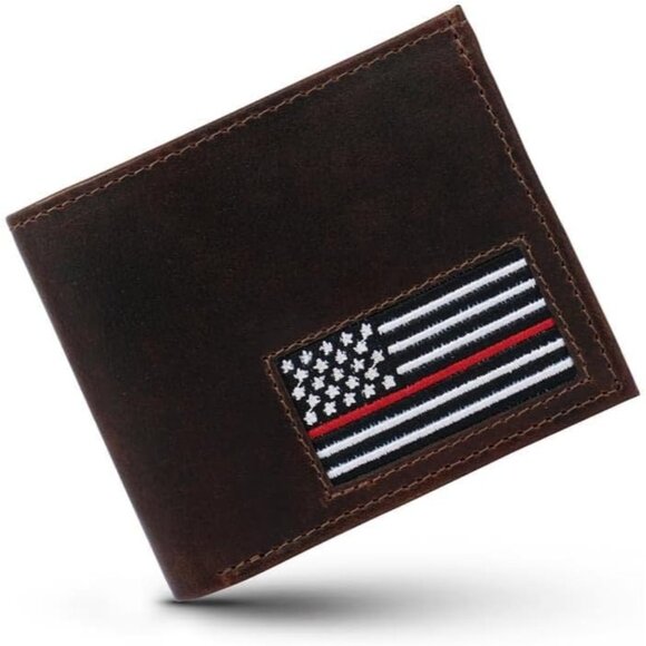 Men & Women Thin Red Line Flag Firefighter  Grain Leather Wallet - Picture 1 of 7